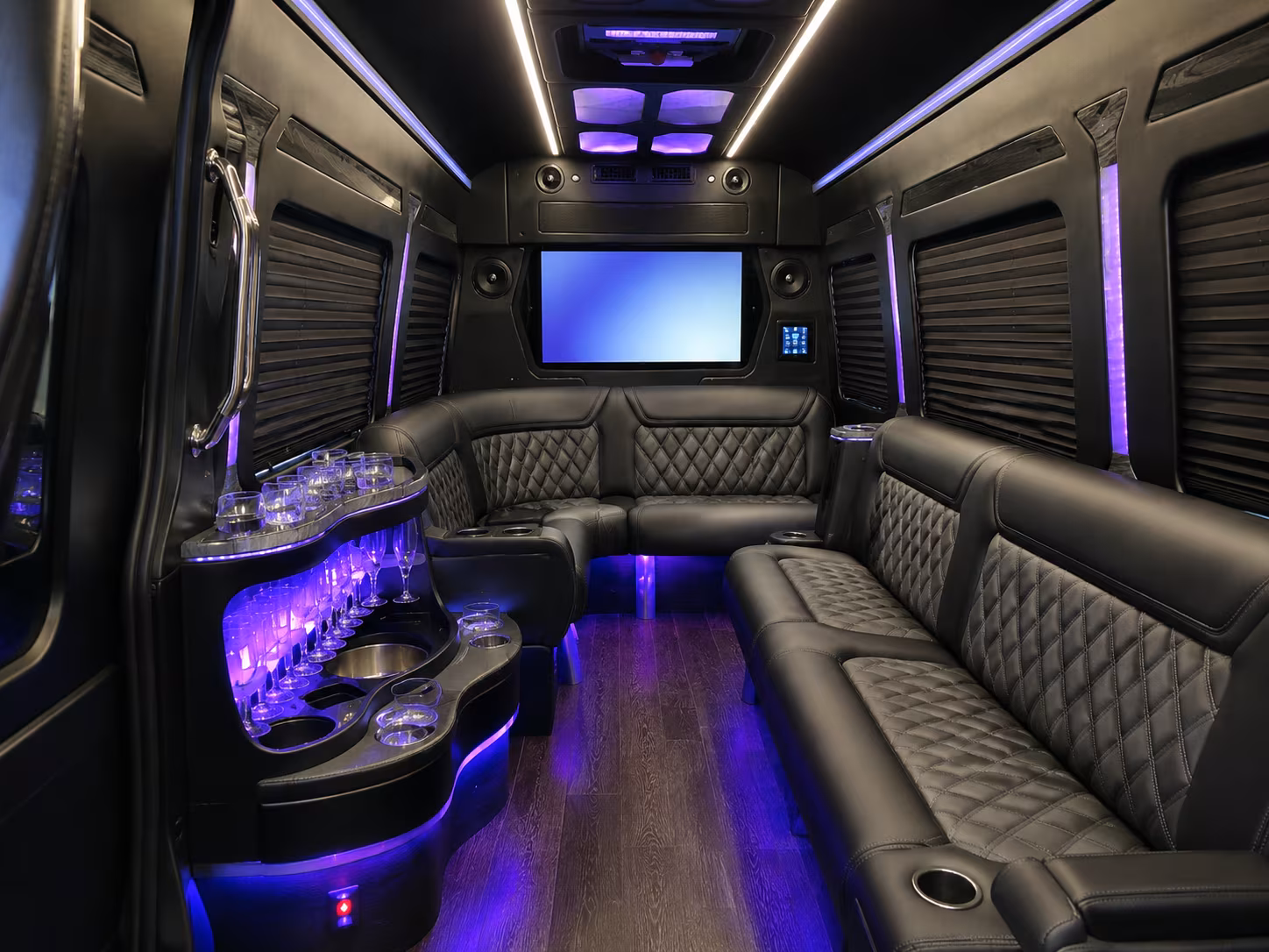 Fontana School Event Transportation party bus exterior
