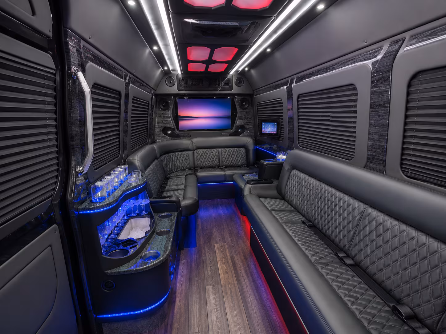 Fontana School Event Transportation party bus exterior