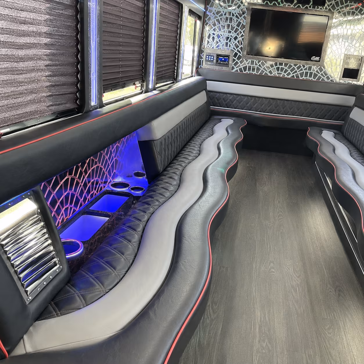 Fontana Wedding Transportation party bus exterior
