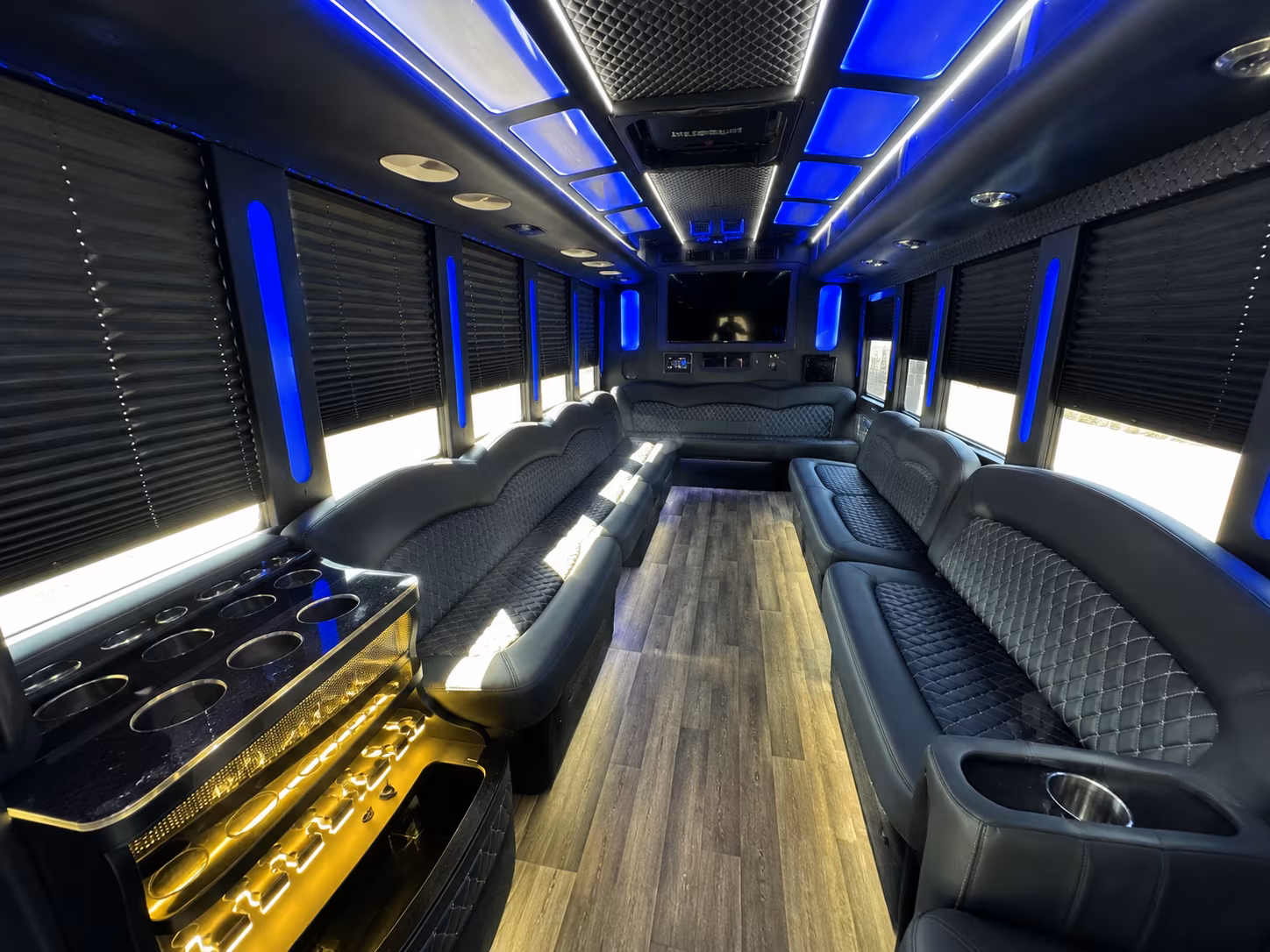 Fontana Wedding Transportation party bus exterior