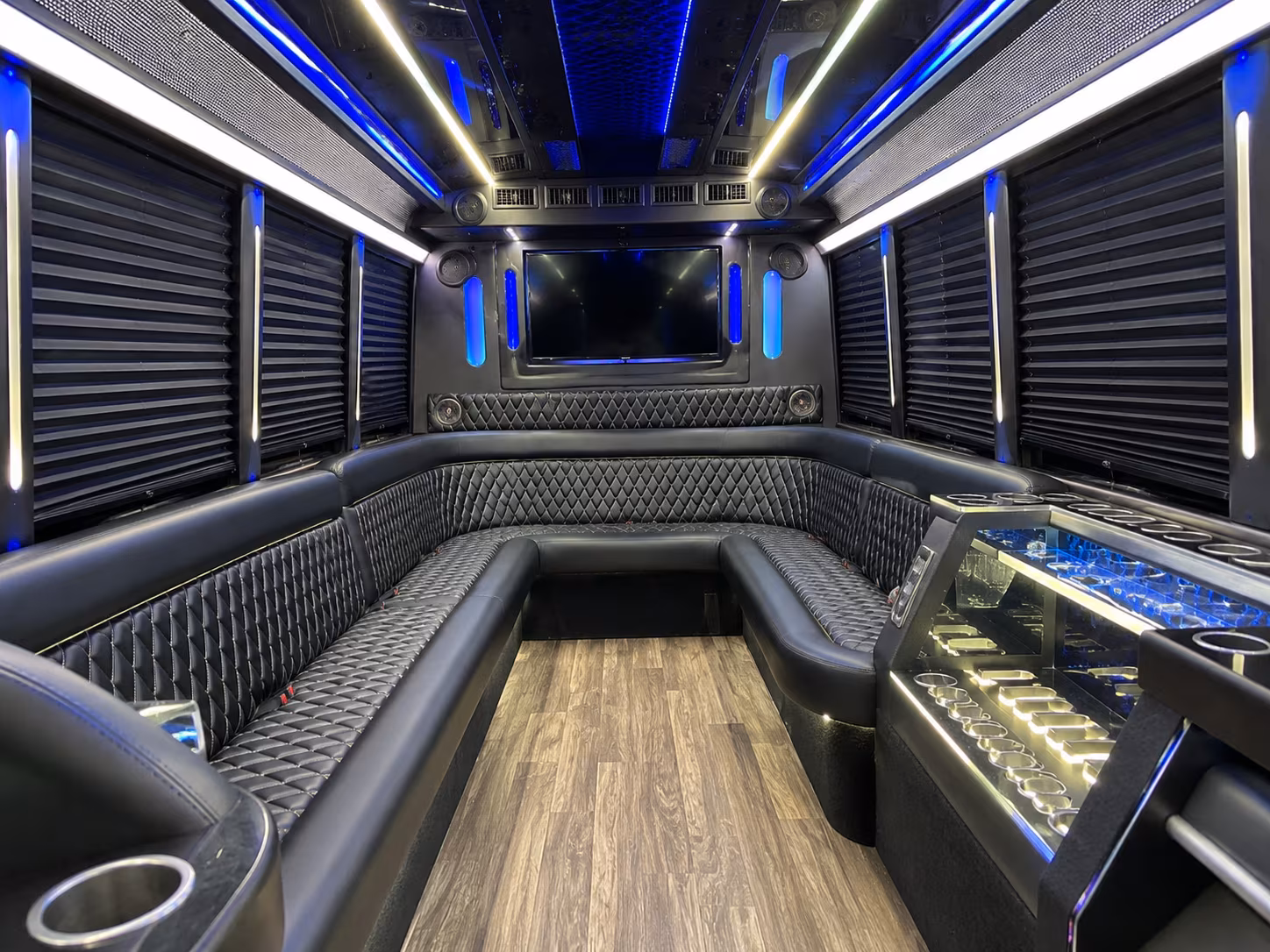 Fontana Wedding Transportation party bus exterior