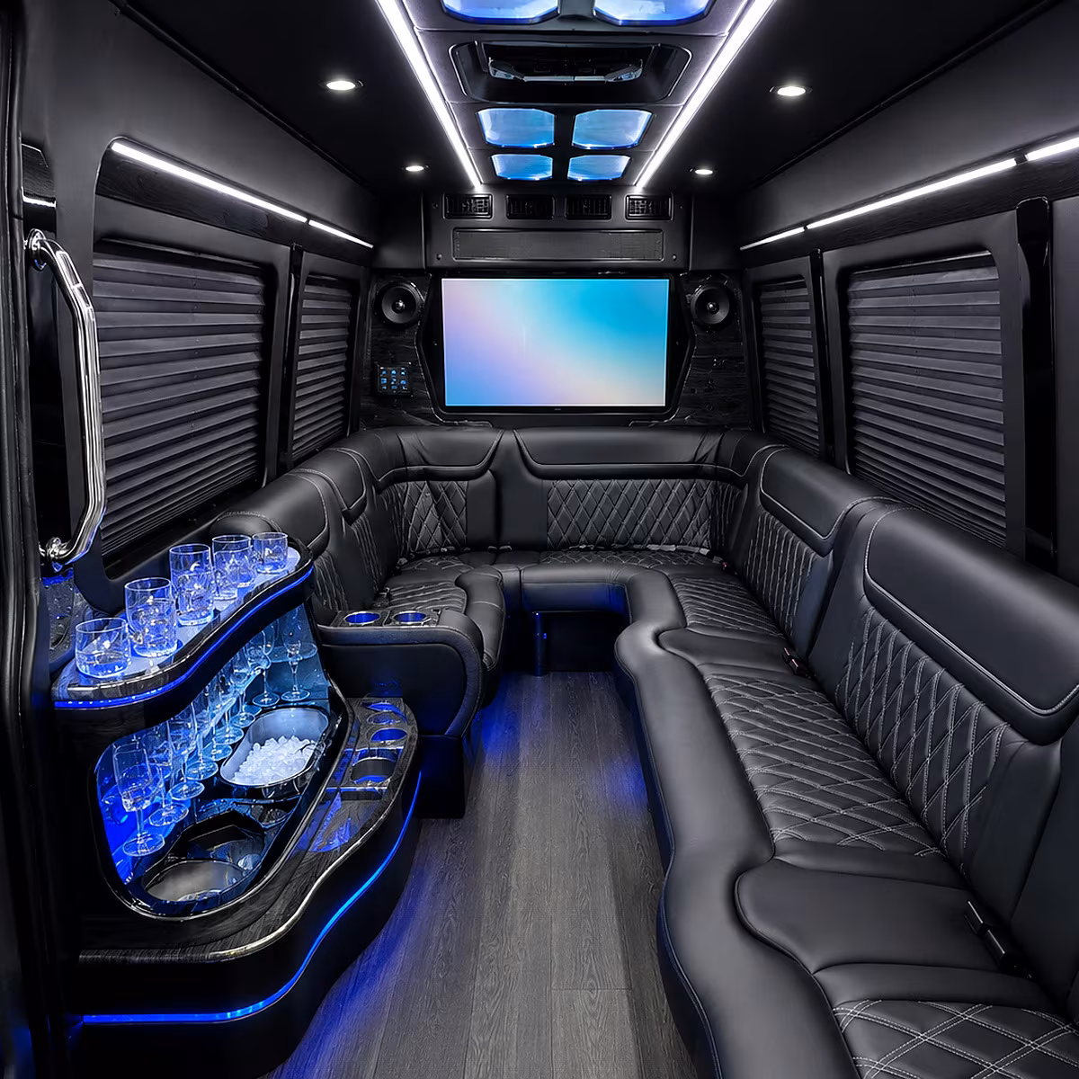 Fontana Wedding Transportation party bus interior