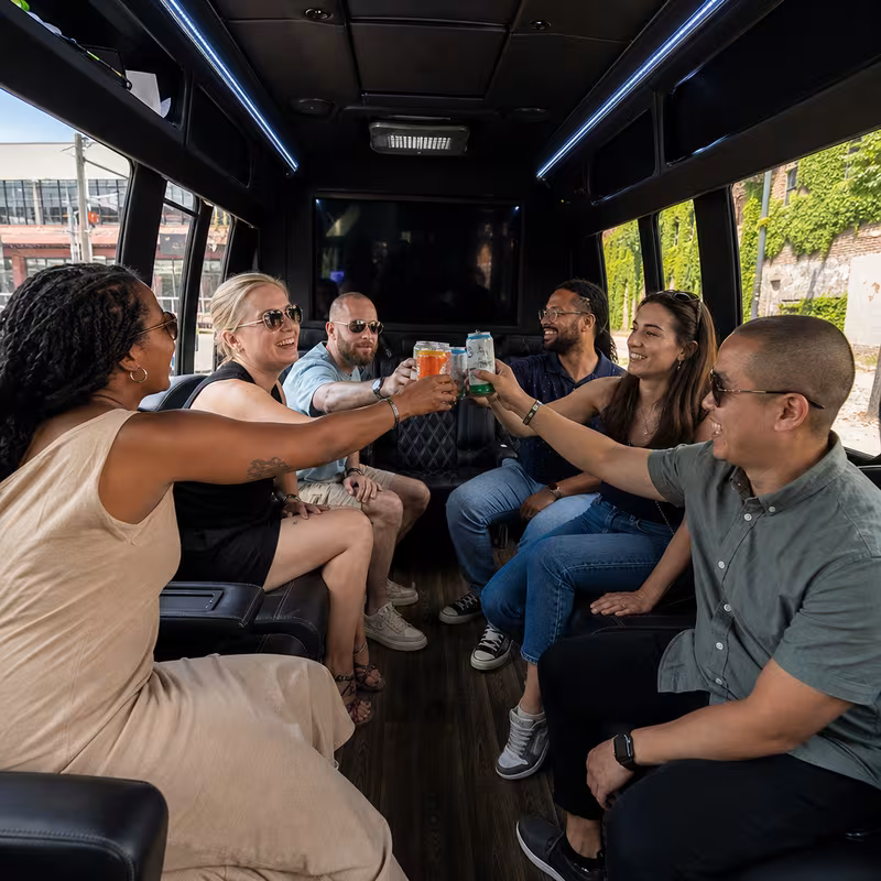 Black Mercedes Sprinter van staged for an Fontana Winery & Brewery Tour Transportation group